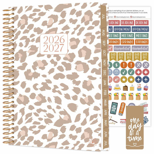 bloom daily planners 2026-2027 Planner - Academic Year (July 2026 - July 2027) Monthly & Weekly Soft Cover Planner for Women - 13 Month Calendar Agenda Book with Stickers - 5.5" x 8.25" - Tan Leopard