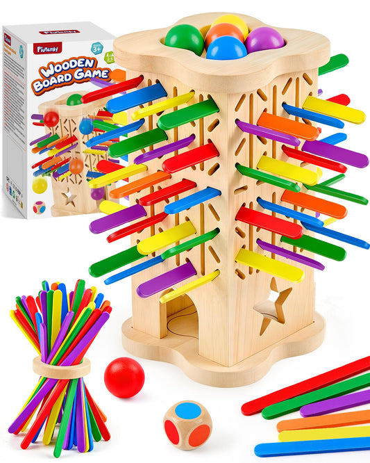 Montessori Wooden Board Games for Kids Ages 4-8, 42 Wooden Strips Game, Color Matching Board Games for Kids 4-6, Fine Motor Skills Toy Montessori Toys for 3 4 5 6 Year Olds, Gift Boys Girls Family