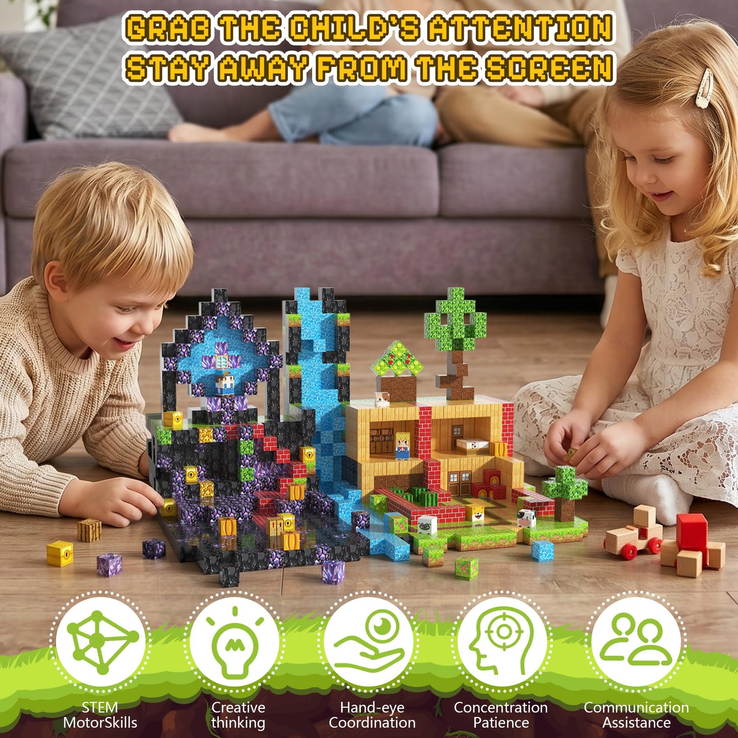 Fitrobust 200PCS Magnetic Blocks, Magnetic Building Blocks, 0.63in Magnetic Building, STEM Game Stacking Toys for Kids, Birthday Gifts for Boys and Girls Age 3+ Years Old