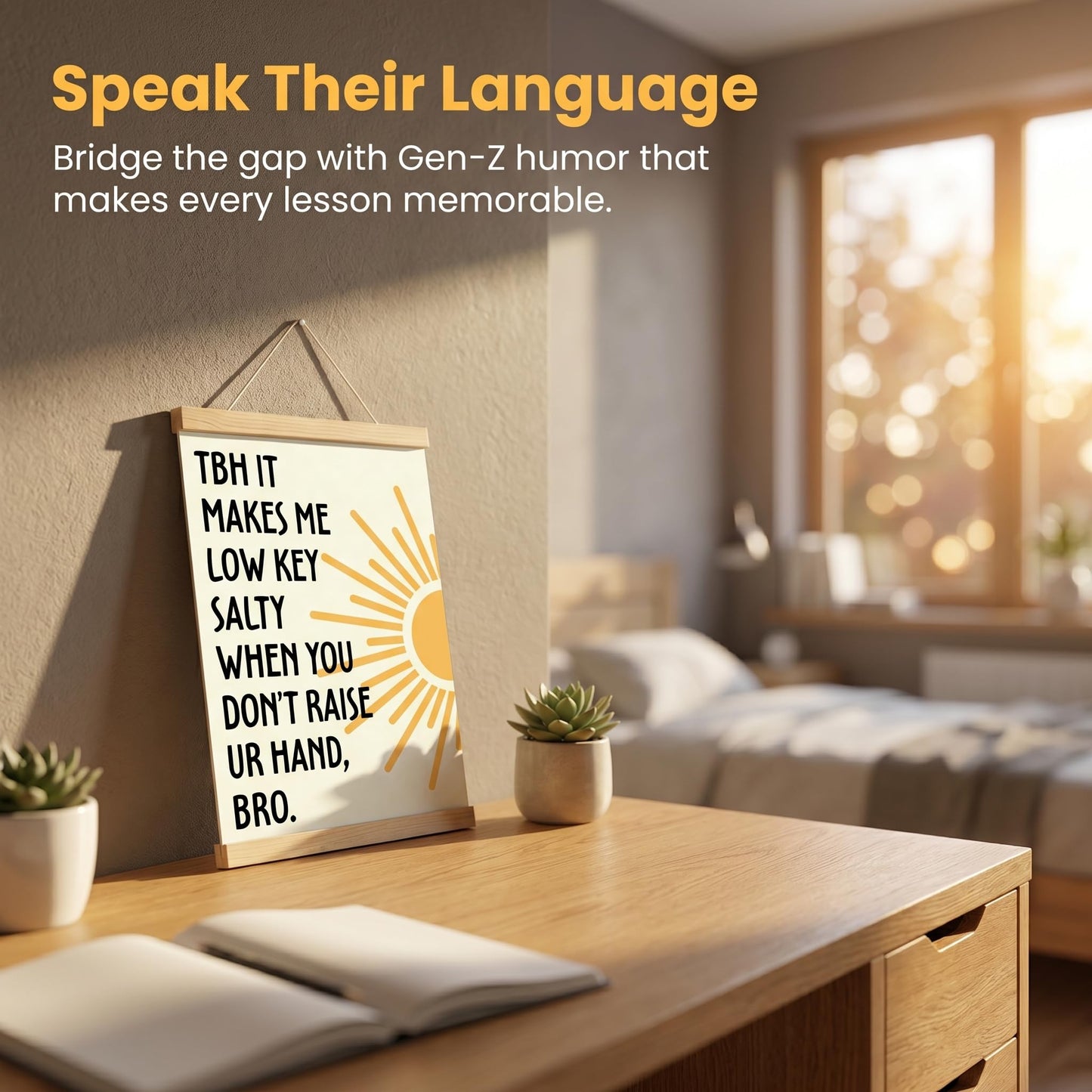 CVDGUFY Humorous Classroom Interaction Wooden Wall Art (Gen Z Slang Edition) - Motivational and Inspirational Decor for Office, Classroom, and Dorm | 30x40cm Canvas Print