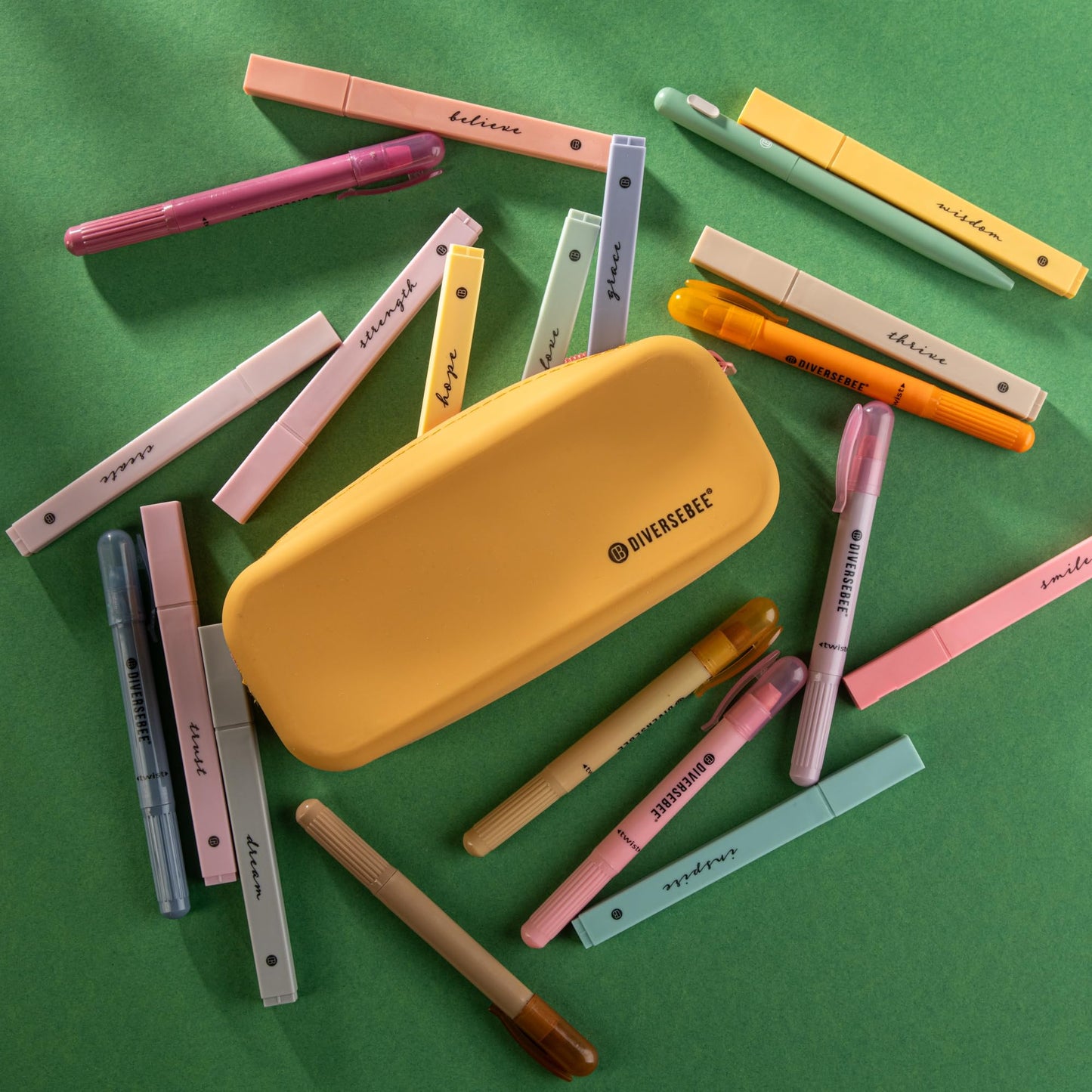 DIVERSEBEE Soft Silicone Pencil Case, Aesthetic Pencil Pouch with Zipper, Cute Pen Bag for School, Bible Journaling Supplies and Accessories, Pencil Organizer (Mango)