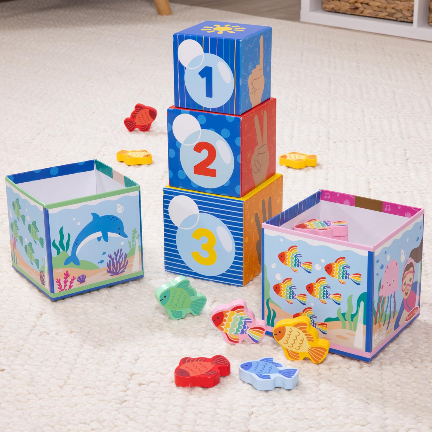 Melissa & Doug® Ms. Rachel™ Sort and Count Nesting and Stacking Blocks with Wooden Fish Preschool Learning Toy for Boys, Girls - FSC Certified