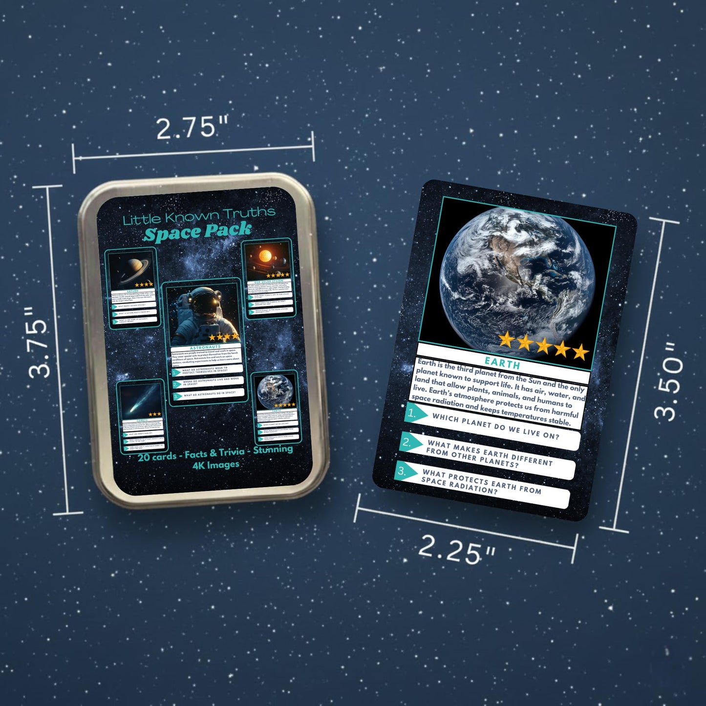 Little Known Truths Outer Space Trivia Flash Cards for Kids Ages 3+, Educational Solar System Learning Game, STEM Astronomy Fact Cards in Metal Tin, Screen-Free Travel Toy