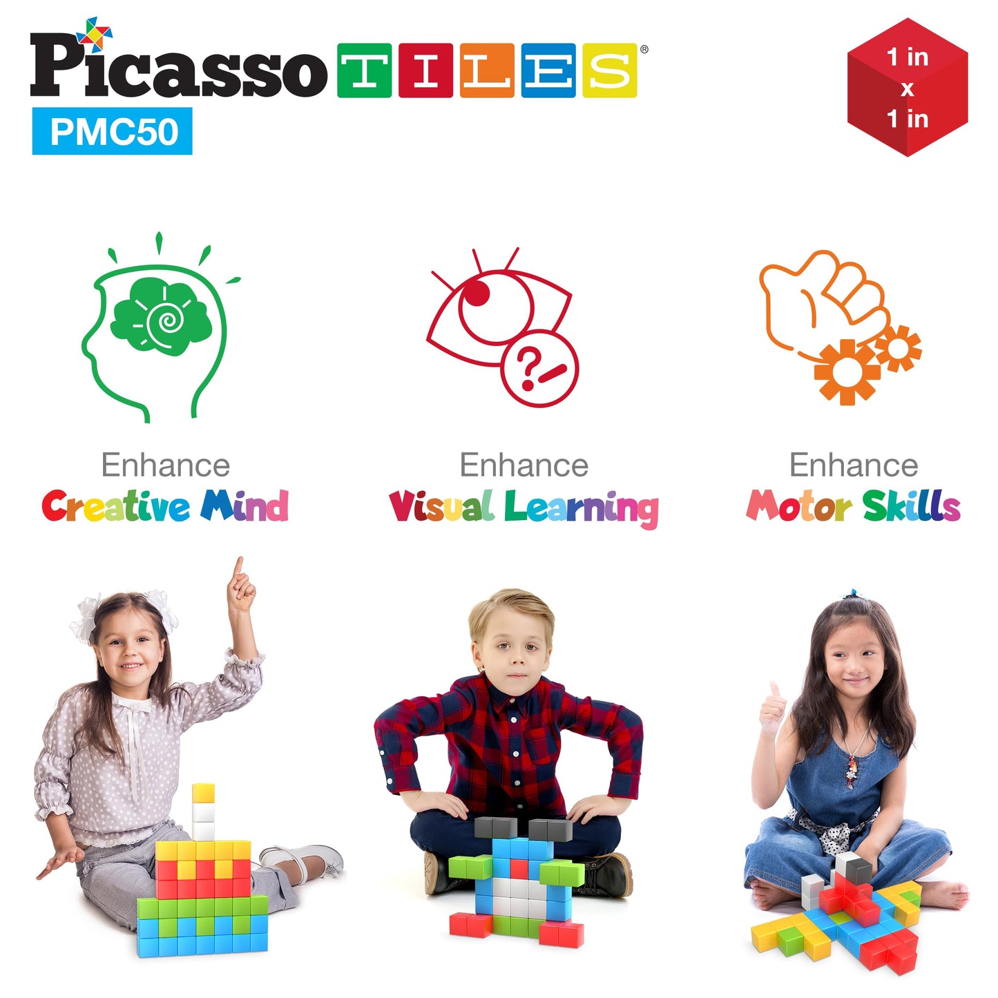 PicassoTiles Kids Pixel 1” Magnetic Puzzle Cube Mix & Match with Free Ideabook Sensory Toys STEAM Learning Building Block Magnets Construction Toy Set Stacking Magnet Creative Kit