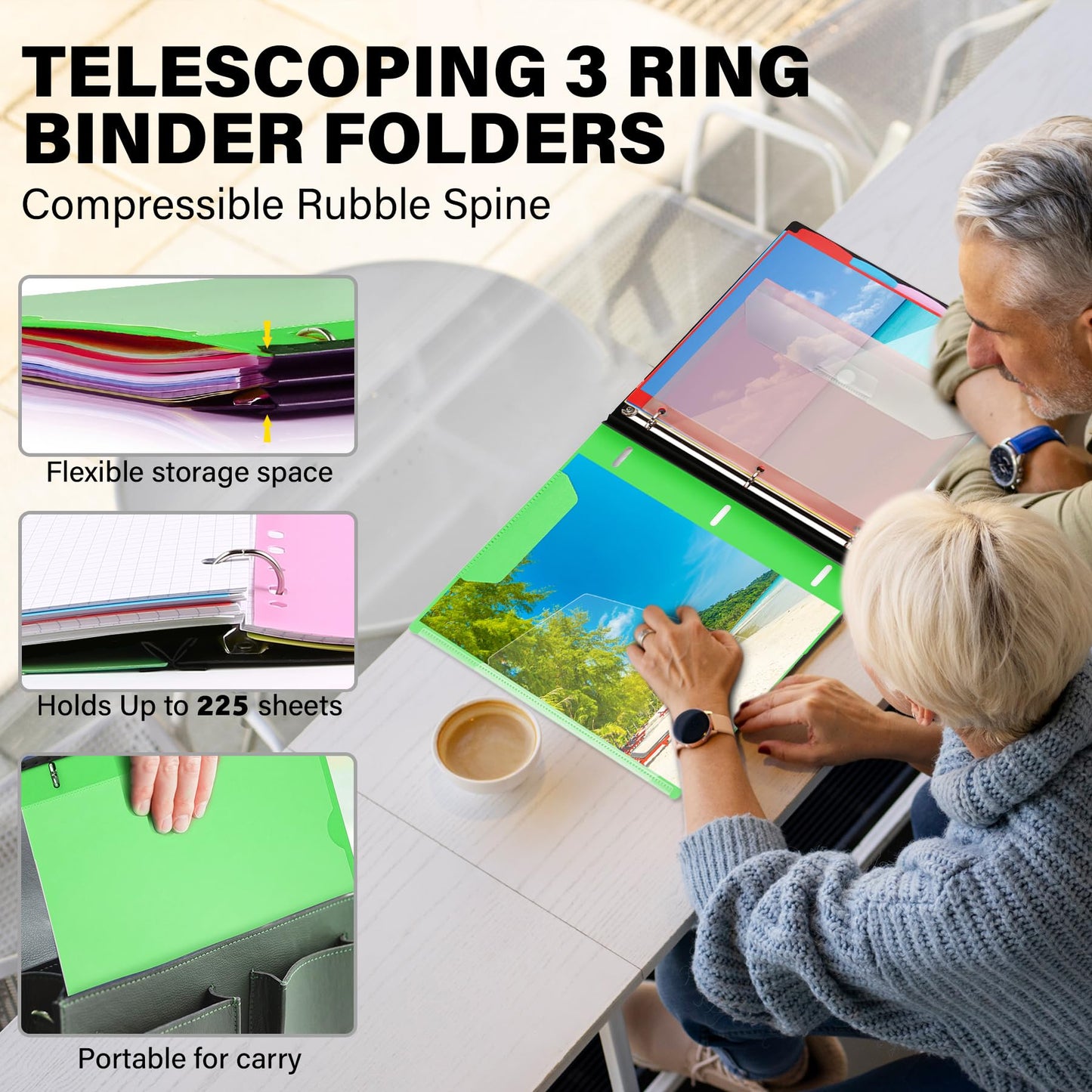 WOT I Telescoping Project Organizer, Refillable Binder with Dividers and Pockets, 13 Pocket Folders, 1 Inch 3 Ring Binder, Green