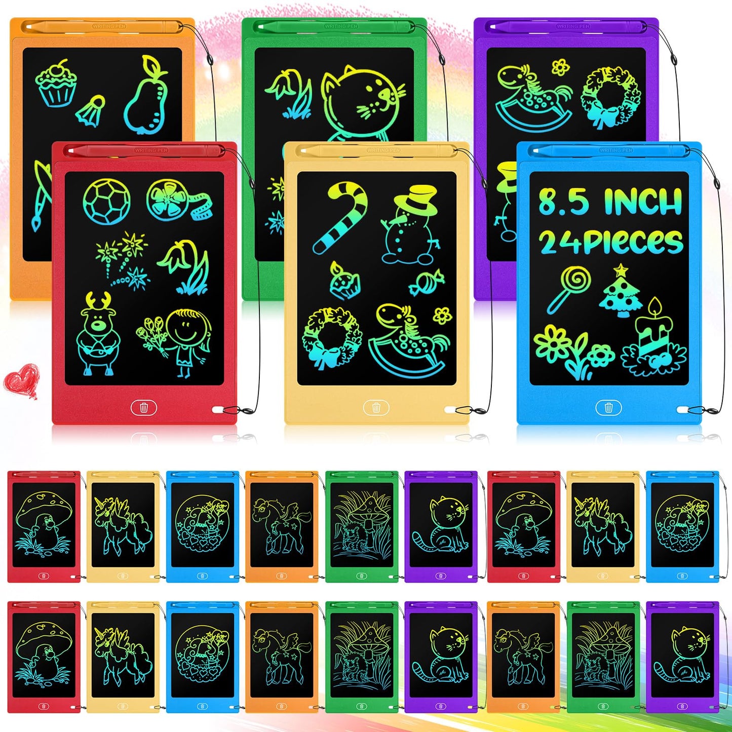 Zhehao 24 Pieces LCD Writing Tablet Doodle Board 8.5 Inch Colorful Reusable Screen Board Pad Reusable Drawing Writing Learning Educational Pad Toys for Girls Boys 8-10 3-10 (Bright Color,Round Style)
