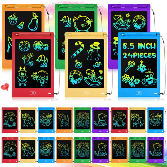 Zhehao 24 Pieces LCD Writing Tablet Doodle Board 8.5 Inch Colorful Reusable Screen Board Pad Reusable Drawing Writing Learning Educational Pad Toys for Girls Boys 8-10 3-10 (Bright Color,Round Style)