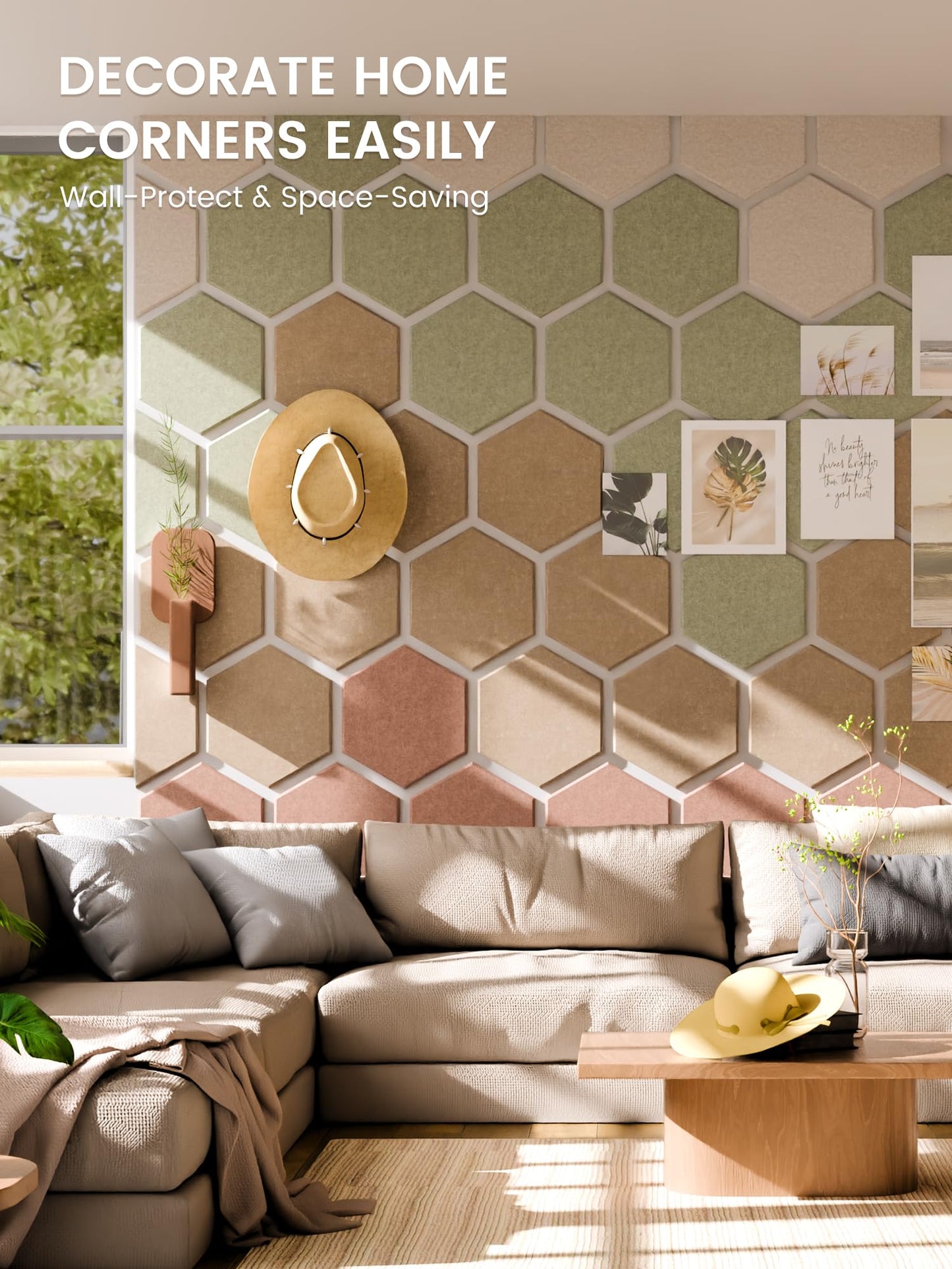 Fluxynara Hexagon Cork Board Alternative for Walls Decor-8-Pack Felt Bulletin Board Tiles,with 30 Pushpins,50 Adhesive Tabs for Office,Classrooms & Home Pin Board Felt Board-Boho