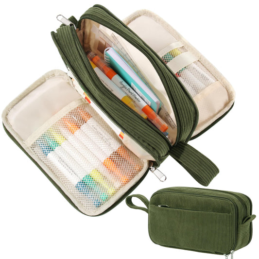 BuyCard Large Capacity Corduroy Pencil Case, Green Zipper Pouch, Aesthetic Pen Pouch, Supplies Organizer for Teen Girls Boys Women Men, Teacher Appreciation Gifts, Fathers Day Gift