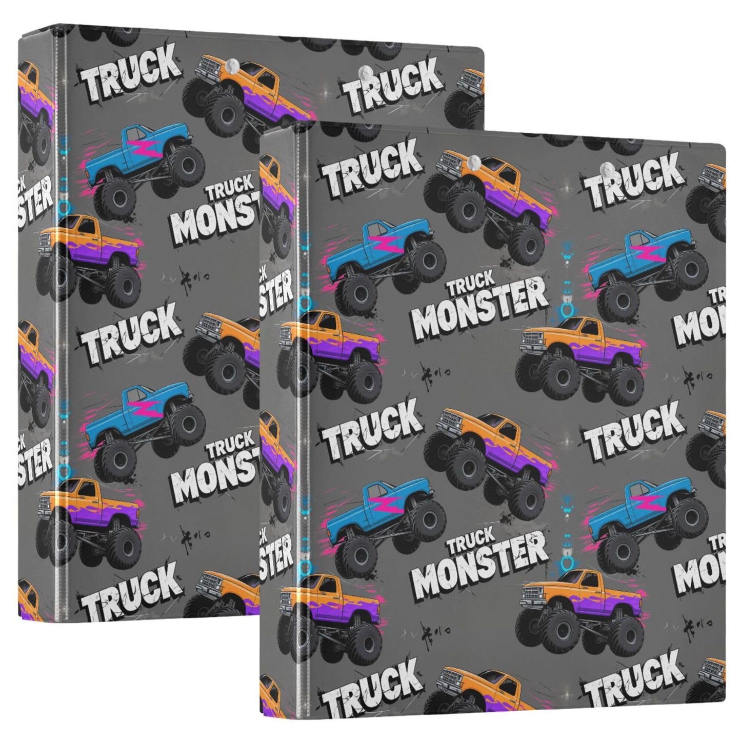 Monster Truck Black Round Ring Binders 1.5 Inch Racing Cars 3 Ring Clipboard Binder for Office School Work Supplies File Folder 200 Sheet Capacity