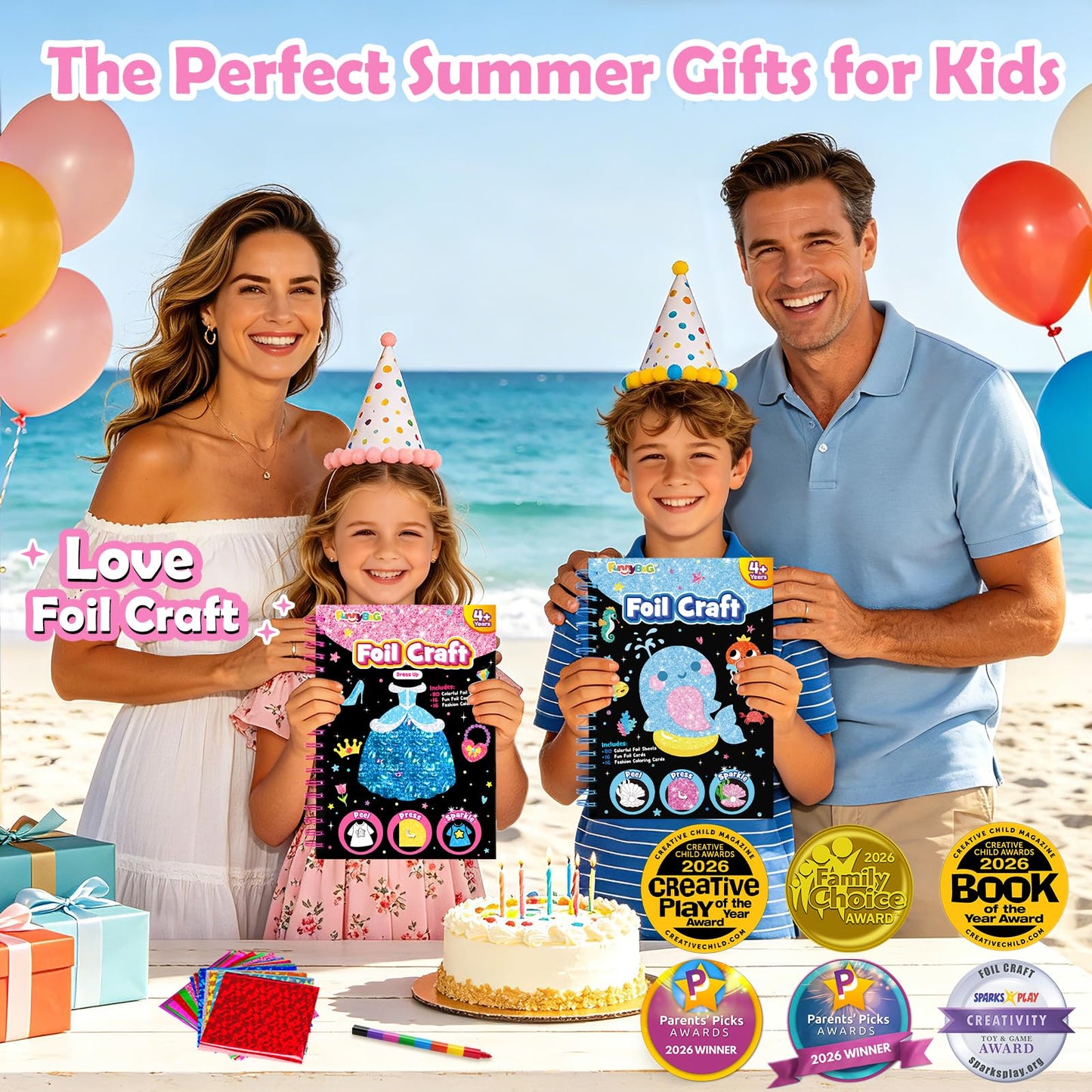 FUNNYB&G Foil Art Craft Kit for Girls 4-10 Years Old: Mess-Free & No-Glue, Create 16 Sparkly Dress Up Pictures – Perfect Travel Toy & Birthday Gift for Kids (Dress Up)