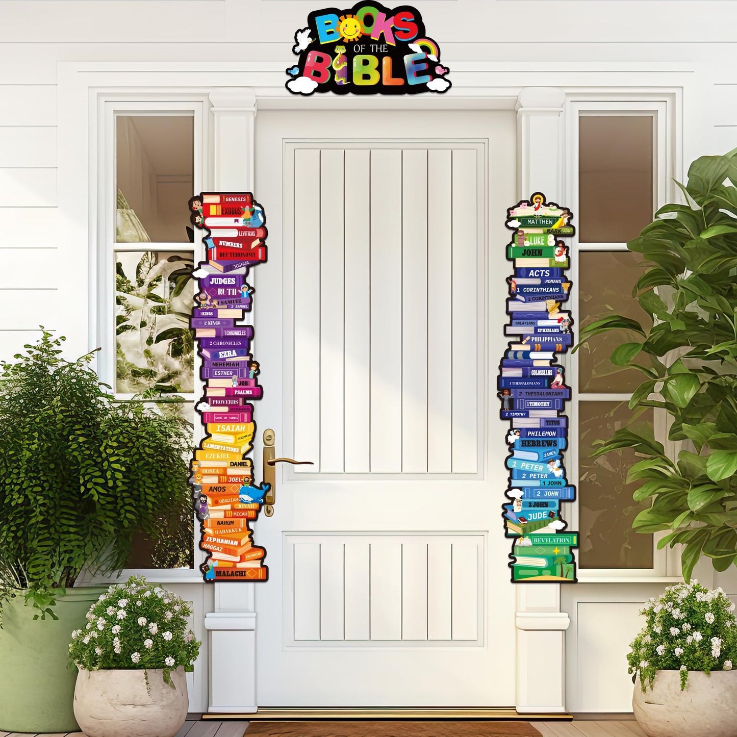 Yopyame Books of the Bible Posters - 16PCS Bible Door Border Door Cover for Scripture Home Church Decor Religious Christian Educational Posters for Classroom Sunday School