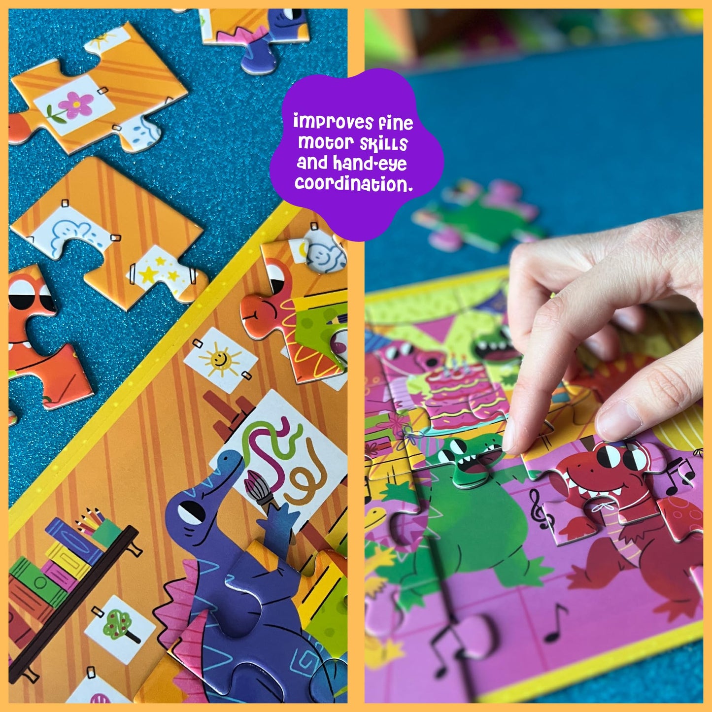 Dinomini Magnetic Puzzles for Toddlers 3-5 - Tri Fold Set with 3 x 20 Piece Magnetic Puzzles - Travel Activities for Preschoolers - Learning Activities and Toys (Dinosaurs)
