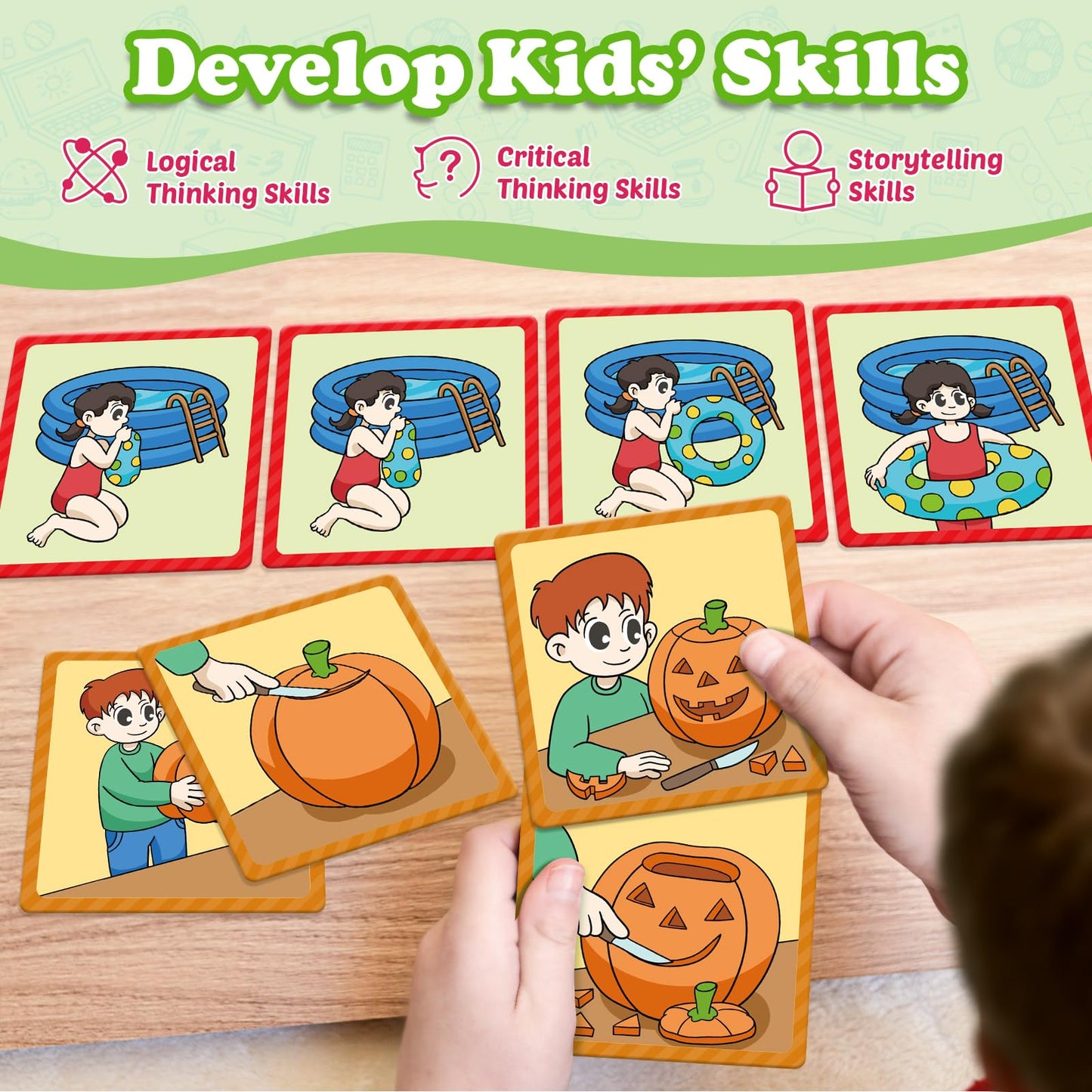 Kasfalci Sequencing Cards,Sequence Board Game for Kids,Speech Therapy Materials Toys for Autism,Story Storytelling,Social Skills,Sentence Building,Preschool Learning Activities,Classroom & Homeschool