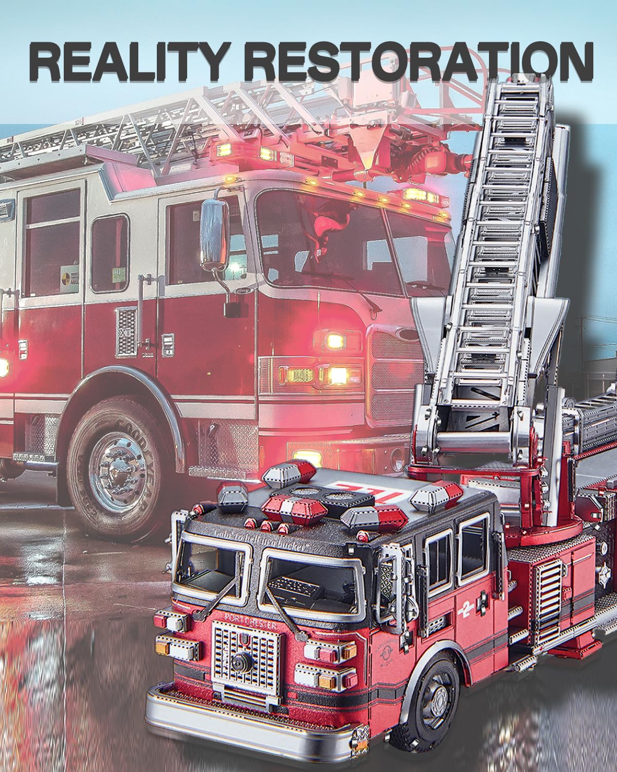 Piececool 3D Metal Puzzles for Adults, Ladder Truck Fire Engine Model Kits Building, Challenge to Assemble DIY Craft Kits, Best Birthday Christams Gifts - 354 Pcs