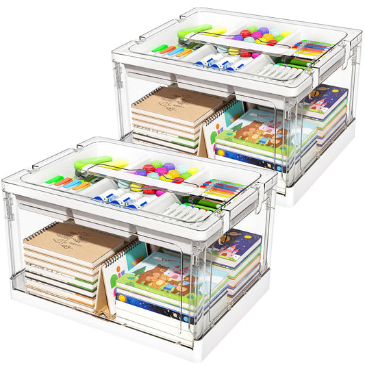 GeeBom 24QT 2Packs Clear Craft Organizers and Storage with Trays, Art Supply Organizer and Storage, Craft Storage Box with Lid for Beads, Markers, Coloring Books, Sewing, Playdoh and Tools