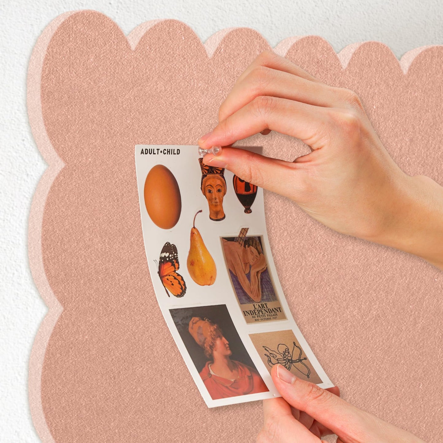 Lightomorrow Scalloped Bulletin Board, 24 x 18 Inches Felt Pin Board - Decorative Cork Alternative for Wall, Foldable Picture Self-Adhesive Vision Prayer Board with 20 Pushpins - Mauvey Pink