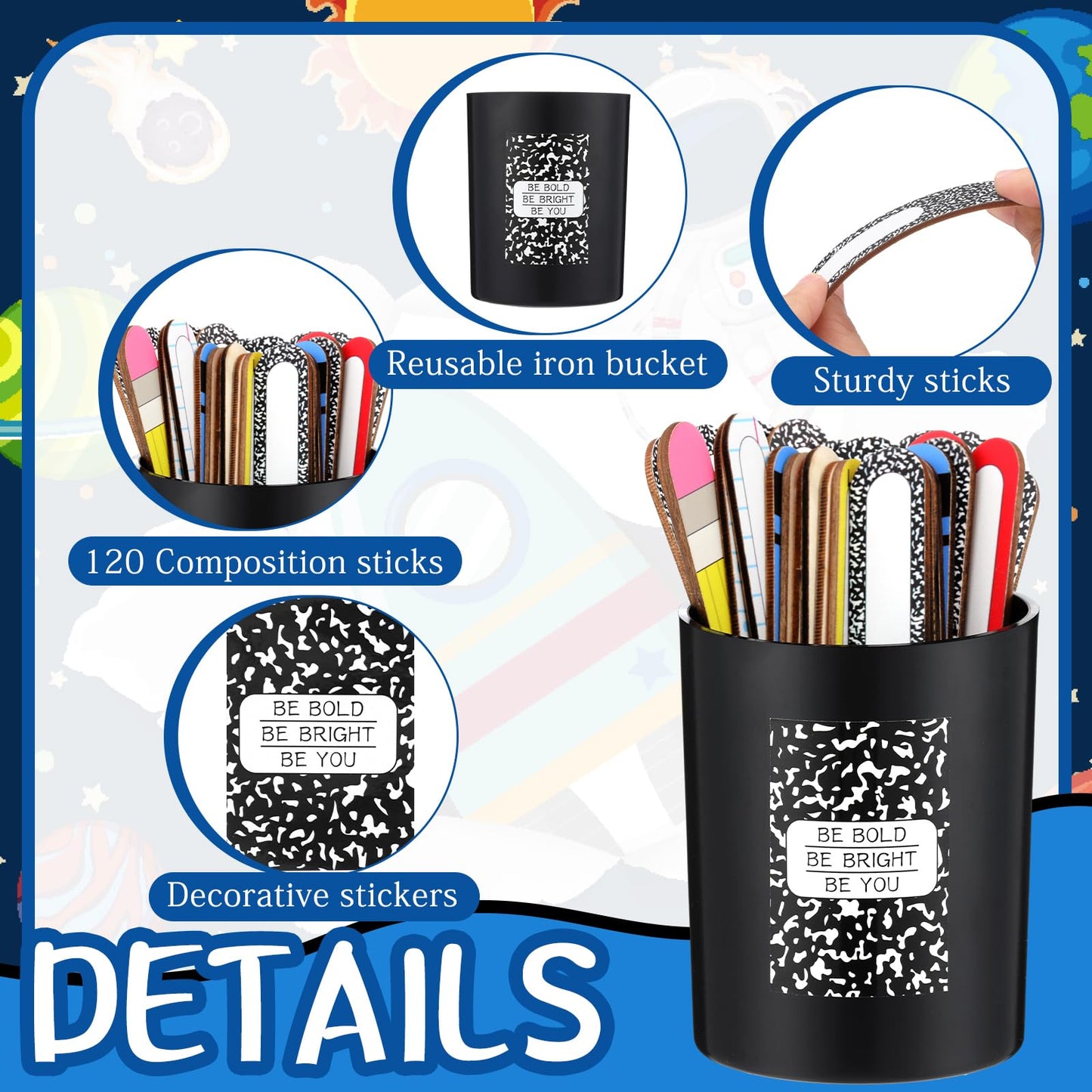 Ireer 122 Pcs Back to School Flip Name Sticks with Box and Sticker for Classroom Talking Flip Sticks Teacher Student Management Grouping Counting Tool Classroom Education Supplies (Combination)