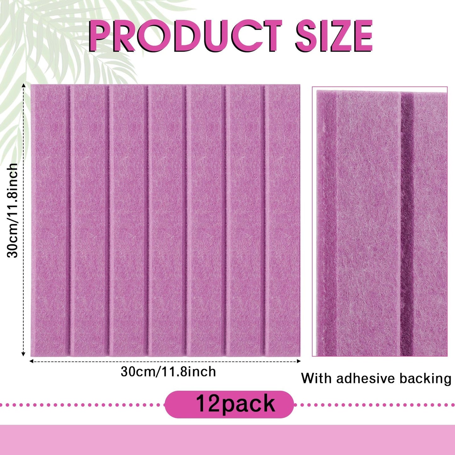 Honoson 12 Pack 48"x 36" Large Cork Board Alternative Felt Bulletin Board Wall Tiles with Safe Square Adhesive Roll Cork Tiles for Walls Home Office Classroom Back to School Pin Panels(Purple)