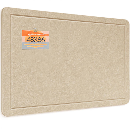 Lightomorrow Large Bulletin Board, 48 x 36 Inches Cork Board Alternative Decorative Felt Pin Board with Safe Removable Adhesives & 20 Push Pins for Home Office Classroom Walls-Khaki