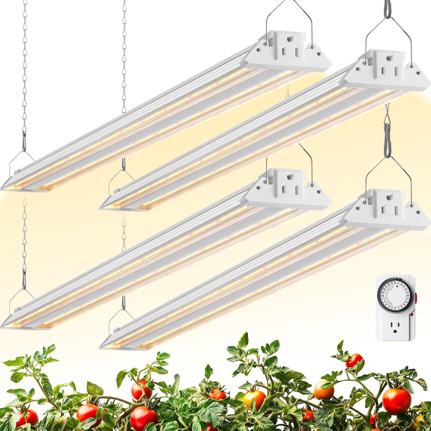 Barrina TX72 Grow Light, Full Spectrum, 288W, 4FT, 4 Pack, 3000k+6500k+660nm, with Mechanical Timer, Linkable for