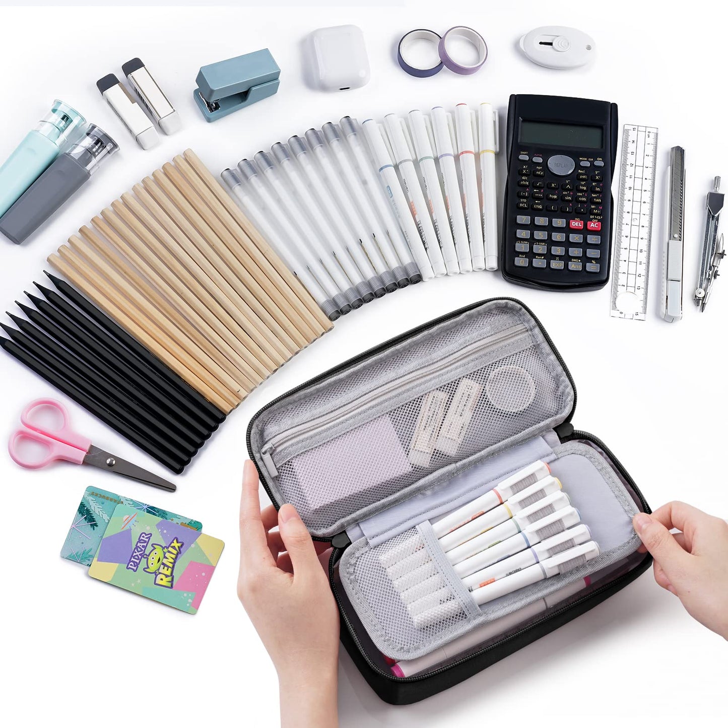WEMATE Pencil Case, Large Storage Organizer, Makeup Bag, Teacher Must - have, Big Pencil Pouch, Marker Case for College (Light Pink)