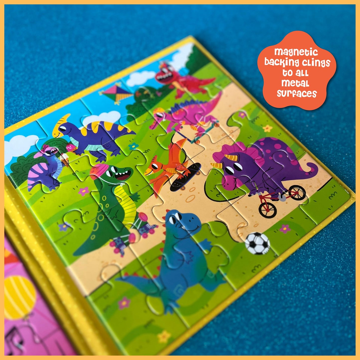 Dinomini Magnetic Puzzles for Toddlers 3-5 - Tri Fold Set with 3 x 20 Piece Magnetic Puzzles - Travel Activities for Preschoolers - Learning Activities and Toys (Dinosaurs)