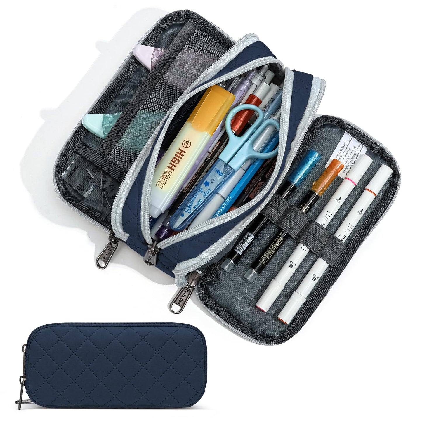 Della Gao Large Pencil Case, Big Capacity Pencil Pouch with 3 Compartments, Office Pencil Bag with Zipper, Big Pen Case for Adults (01-3SLLG)