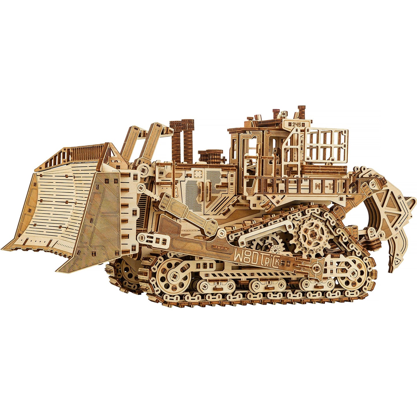 Wood Trick Terrain Titan Bulldozer - Rides up to 10ft - 19x11″ - Moving Blade & Rear Hook - 3D Wooden Puzzles for Adults to Build - Engineering DIY Models for Adults to Build