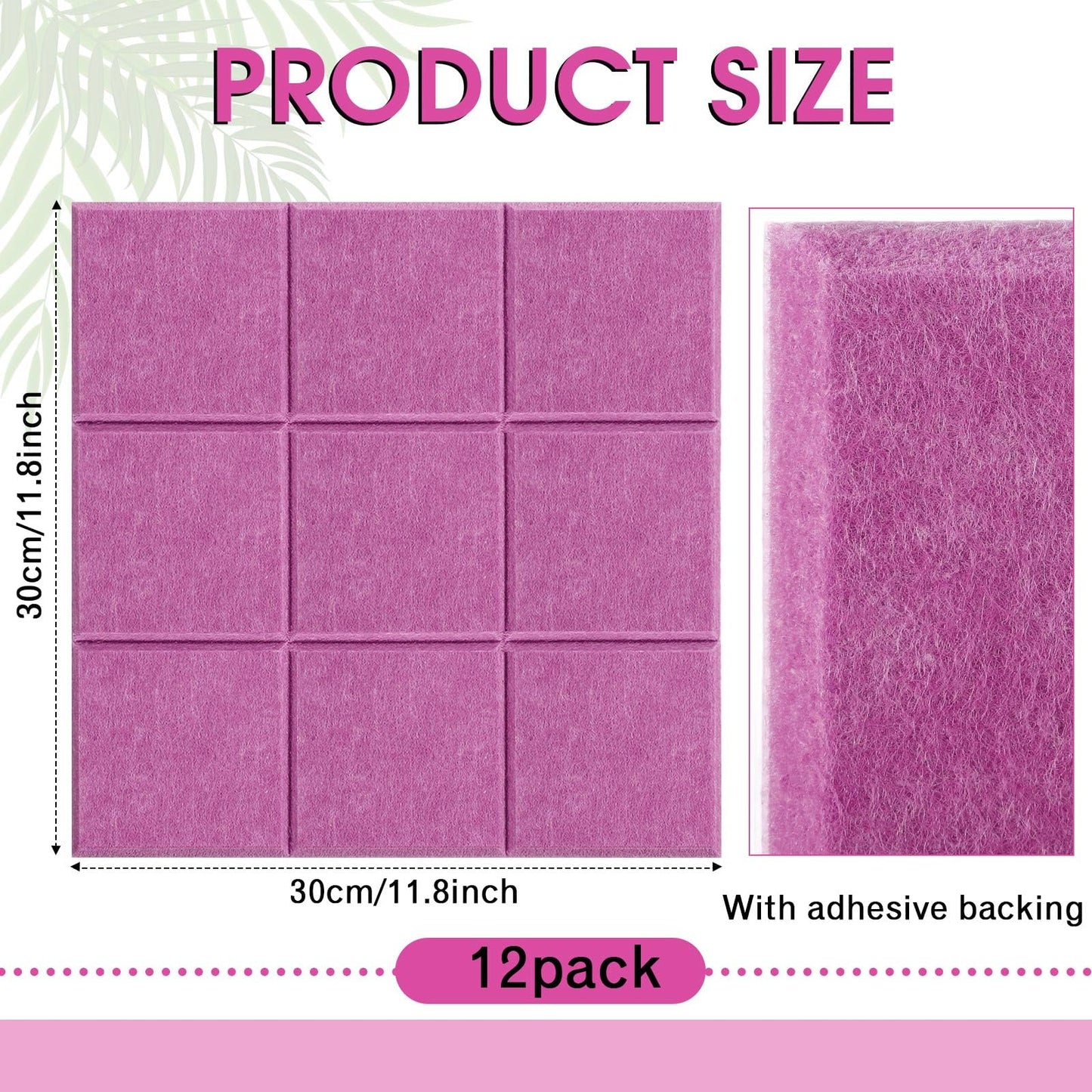 Honoson 12 Pack 48 x 36 Inches Large Cork Board Felt Wall Tiles with Safe Adhesive Large Decorative Vision Wall Board for Walls Home Office(Purple)