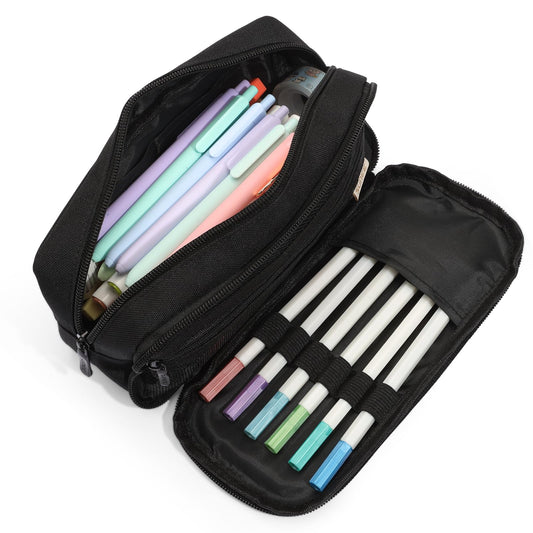 SUNEE Pencil Case, Large Capacity Pencil Pouch, Extra Big Pencil Bag with 6 Compartments, 900D Oxford Pencil Box for Office Stationery Organizer, School Supplies for Teen Boys Girls Women Men, Black