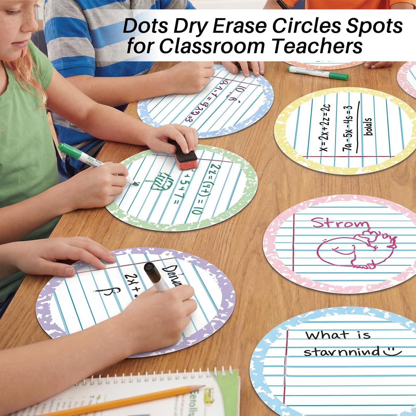 Gersoniel 24 Pcs Large 11'' Notebook Dry Erase Dots for Classroom Table Removable Circles Stickers Wall Whiteboard No Staining for Teacher School Home Office Teaching Supplies (Round,Light Color)