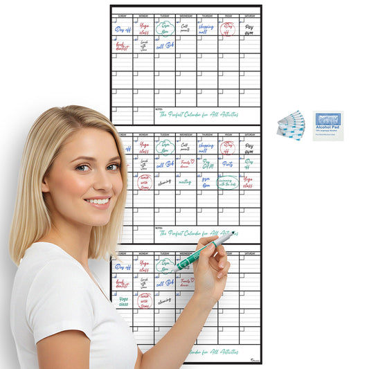 3 Month Dry Erase Calendar for Wall 40x17, Monthly Office Planner Undated Large Big Reusable, Erasable Dry Three Classroom Giant Erase, Rolled Whiteboard White Board, Calendar for Wall Family