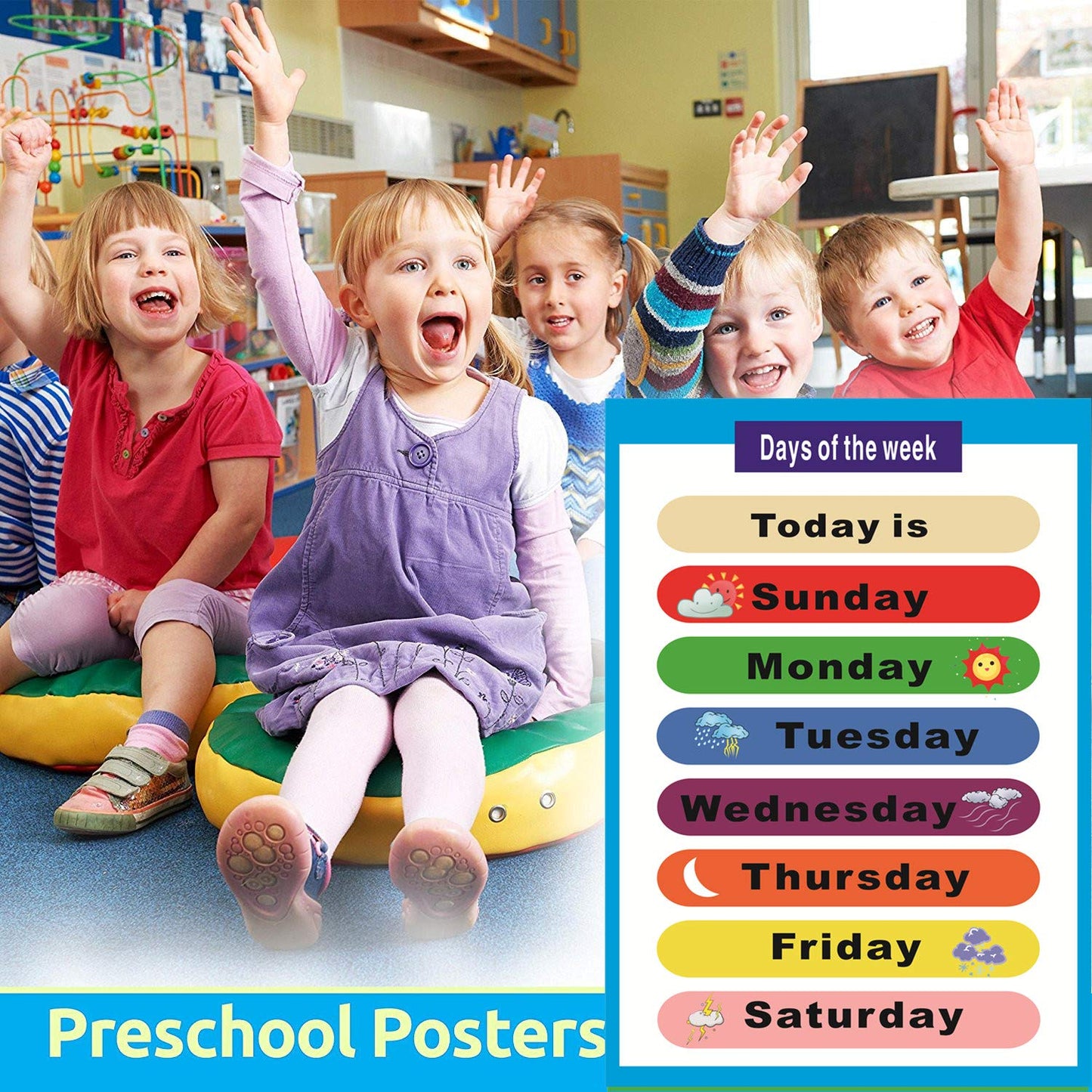 SANTSUN 2 Pieces of Set Educational Preschool Poster for Toddlers and Kids | Great for Nursery Homeschool Kind Classroom decorations | Months of The Year & Days of The Week Poster Chart(17x24in)