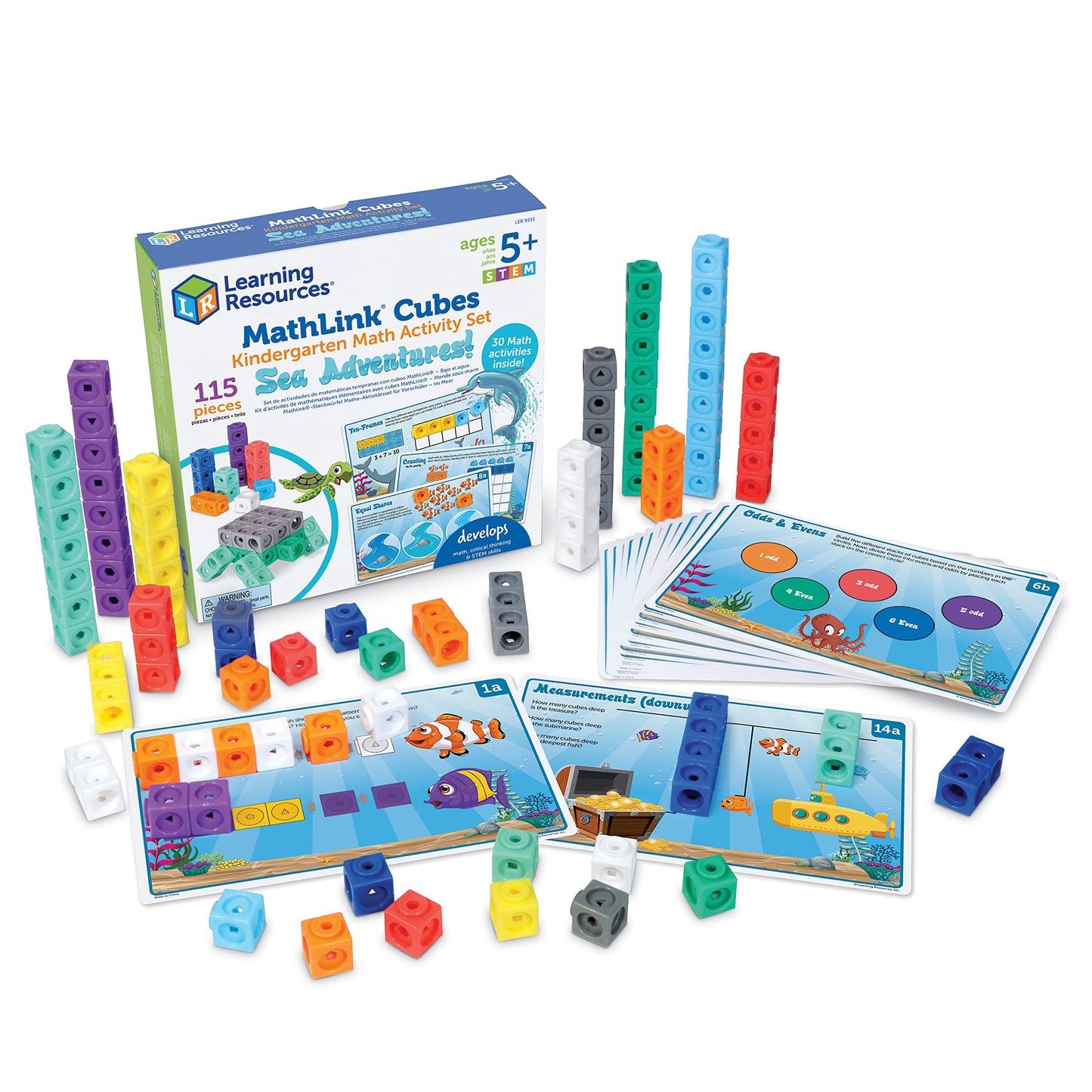 Learning Resources MathLink Cubes Kindergarten Math Activity Set Sea Adventures! - 115 Pieces, Age 5+, STEM Teaching Toys, Kindergartner Games