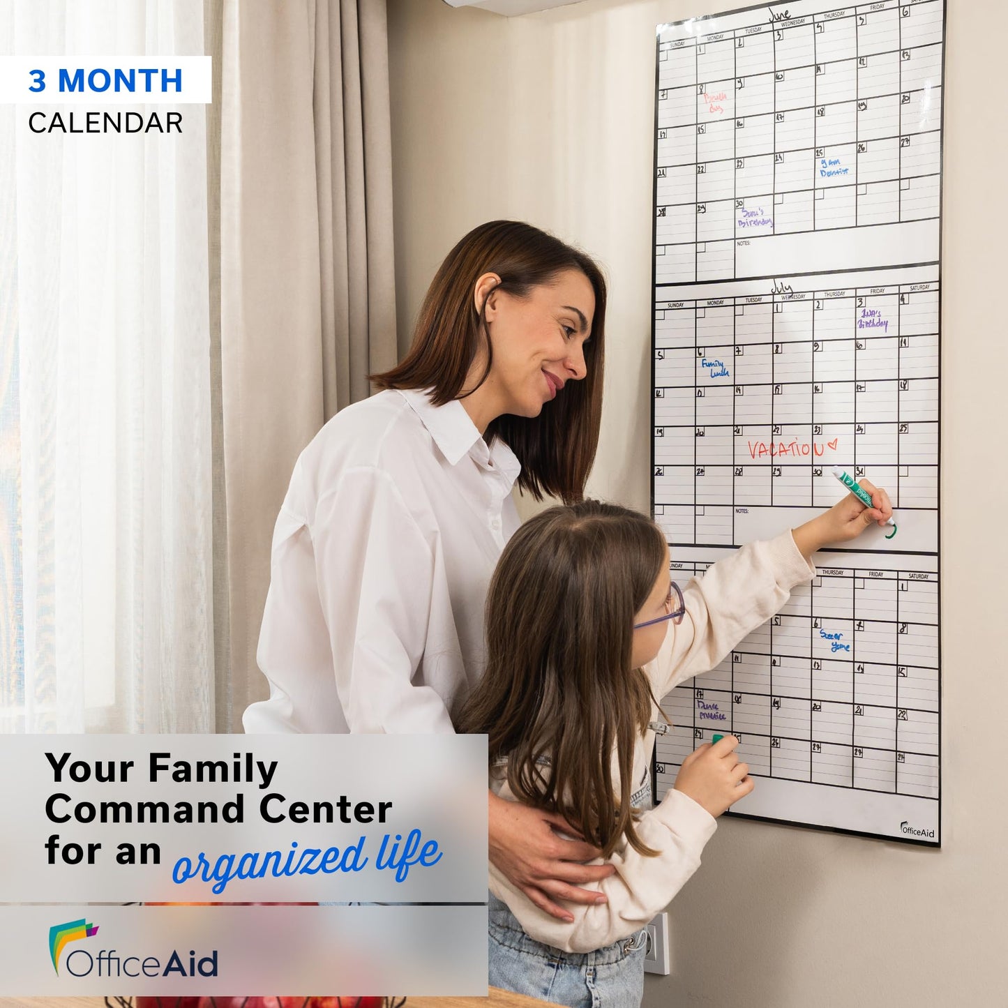 3 Month Dry Erase Calendar for Wall 40x17, Monthly Office Planner Undated Large Big Reusable, Erasable Dry Three Classroom Giant Erase, Rolled Whiteboard White Board, Calendar for Wall Family