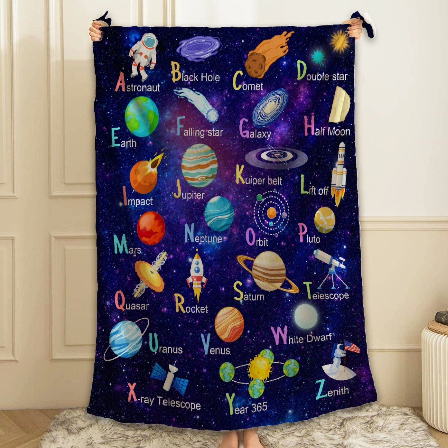 ARTBLANKET Space Alphabet Throw Blanket Fannel Fleece Super Soft Funny Blanket Travel Throw Blanket for Bed Couch Sofa 40 x 30 Inch for Baby