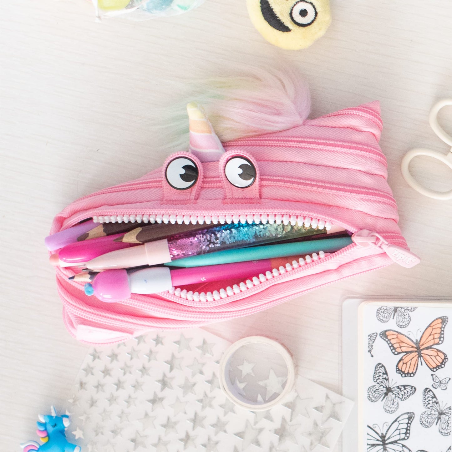 ZIPIT Unicorn Pencil Case for Girls, Cute Zipper Pouch for Kids Teens, Stationery Bag for School ,Pink