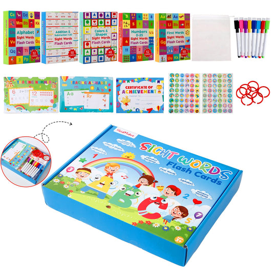 Alphabet ABC,Addition and Subtraction,Number,First Words,Shapes,Color Flash Cards 7 Set,568 Words Double-Sided Kindergarten Preschool Educational Pre k Flash Cards,Toddler FlashCards for Kids Ages 3+