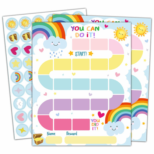 10 Rainbow Reward Chart with 216 Round Stickers, Incentive Behavior Chart for Kids at Home Classroom, Kids Routine Daily Chore Sticker Chart-A10