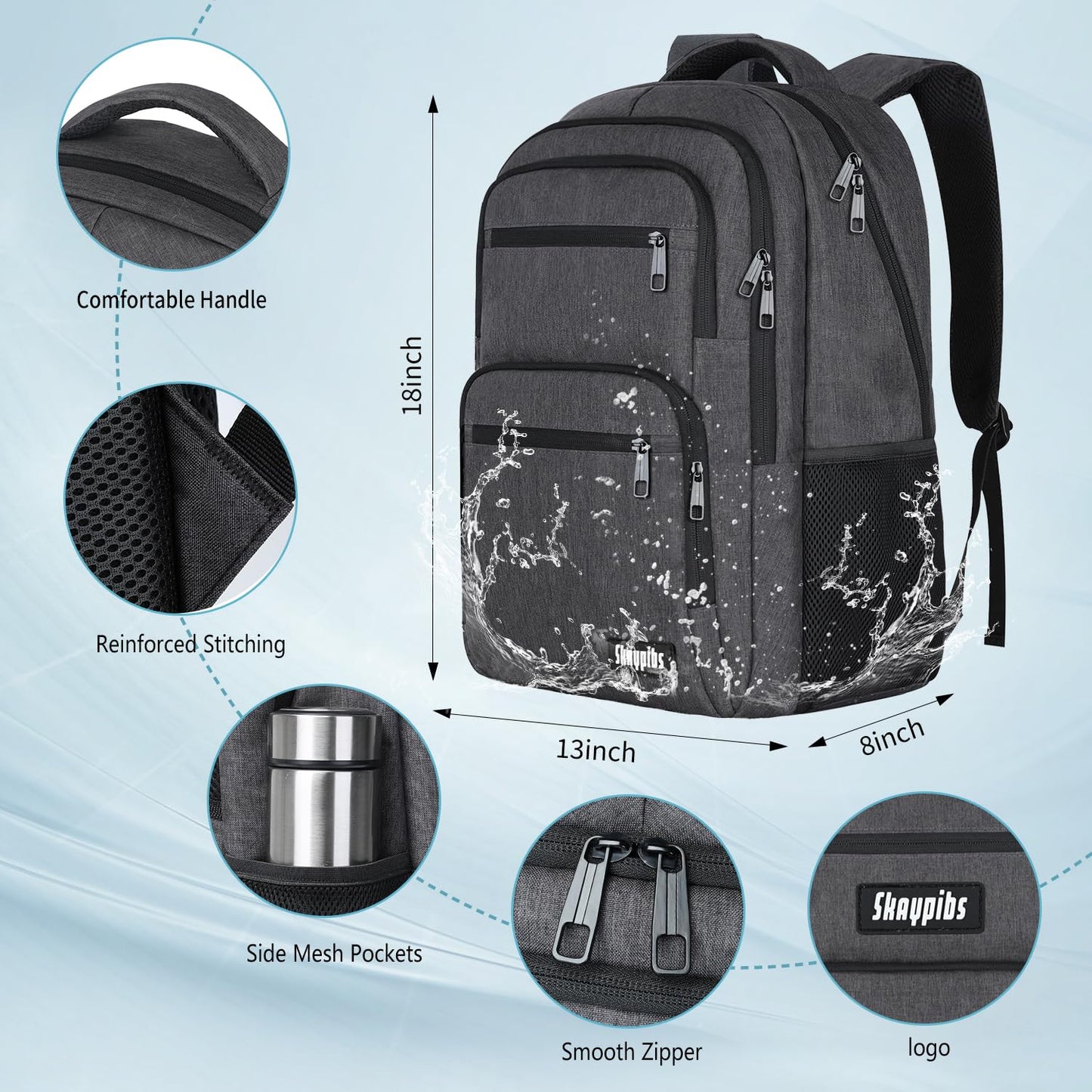 Skaypibs Backpck for Men Women School Backpack for Boys Teens 15.6 inch Laptop Back Pack with Reinforced Straps Bookbag for College High Middle SchoolBusiness Work Mochilas Black
