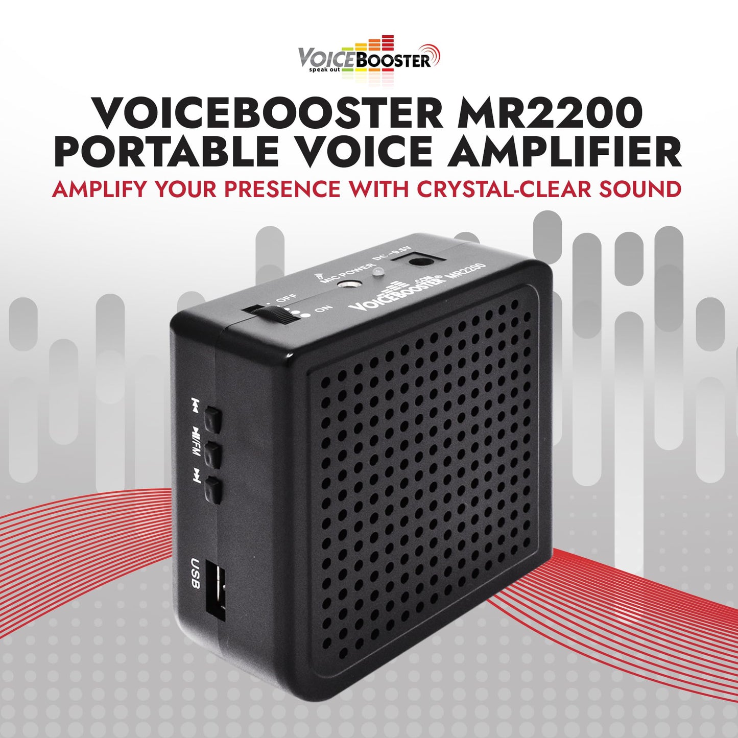 Voicebooster Portable Voice Amplifier for Teachers - 16W Rechargeable Megaphone Speaker & MP3 Player with Wearable Microphone Headset for Classroom, Tour Guide, Elderly, Public Speaking - MR2200
