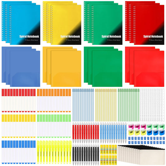 12 Set of 240 Pcs Back to School Supplies Kits Bulk Elementary Supply Bundle Kit K-12 Middle High School Supplies Essentials Set Notebook Folder Pencil Color Pen and More for Classroom Student