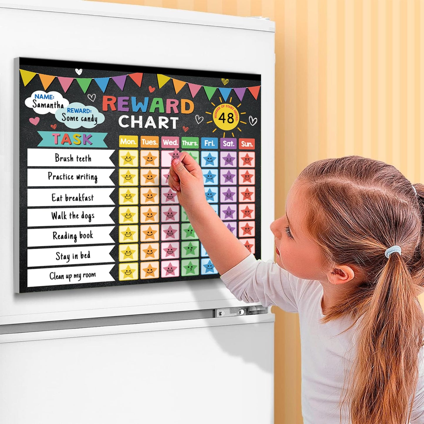 Reward Chart for Kids,Magnetic Behavior Chore Chart for Kids at Home,26 Black Chore Charts,1960 Star Stickers,56 Reward Stickers,Incentive Chore Chart to Develop Responsibility and Good Habits