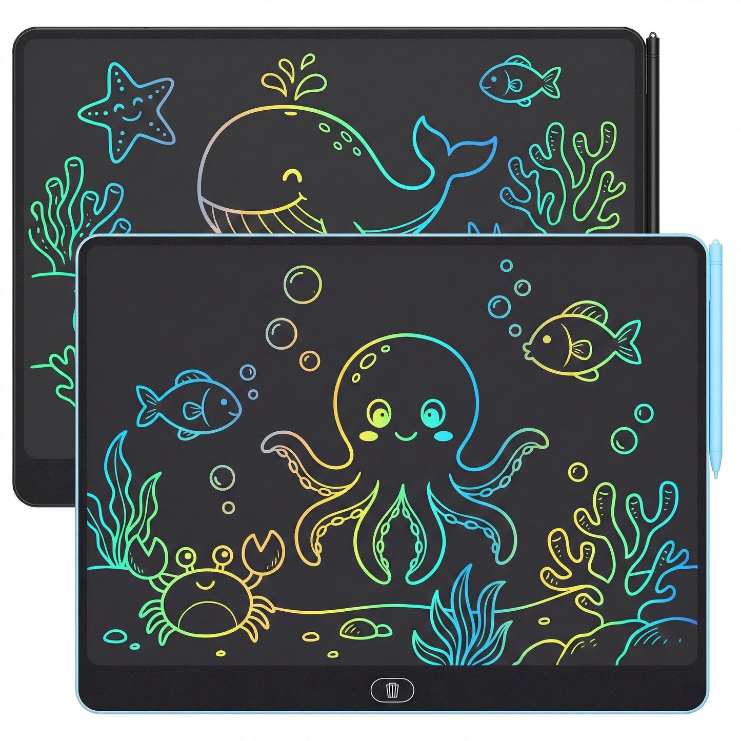16 Inch LCD Writing Tablet 2 Pack, Large Electronic Notepad for Adults, Reusable Digital Memo Board for Office Desk and Meetings, Erasable Paper Tablet, Battery Operated（Blue & Black