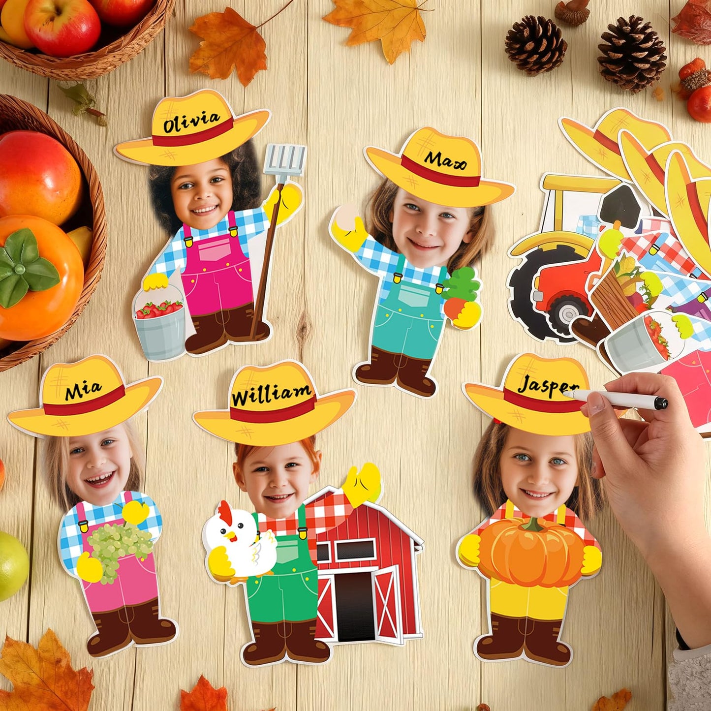 60pcs Farm Theme Cutouts Farmer with Straw Hat Bulletin Board Decorations Farmer Paper Cut-Outs Classroom Decor for Boy Girl Classroom DIY Craft Photo Kindergarten Preschool Wall Door Decor Supplies