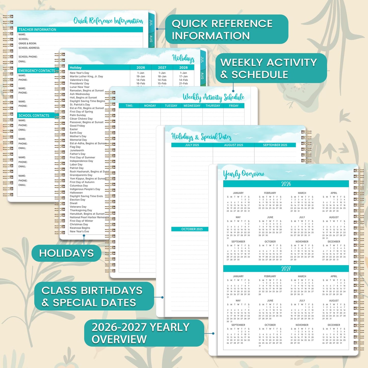 Teacher Planner 2026-2027- Teacher Planner, Teacher Lesson Planner from July 2026 to June 2027, 9" x 11", Spiral Bound,Lesson Plan Book with Colourful Monthly Tabs, Inner Pocket