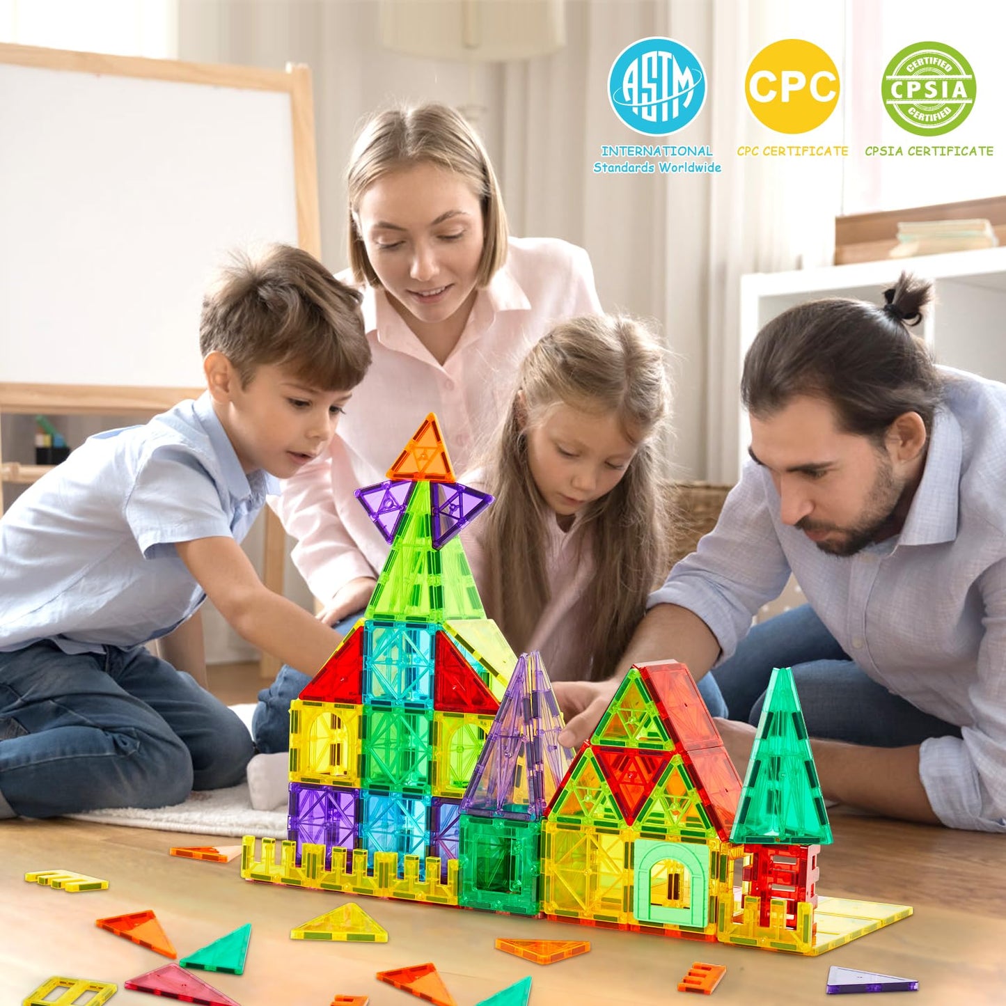 Dopyye 132 PCS Magnetic Tiles Building Blocks with 2 Cars, STEM Educational Construction Montessori Toys for Kids Ages 3 4 5 6 7 8 9, Magnet Building Set Gift for Boys Girls