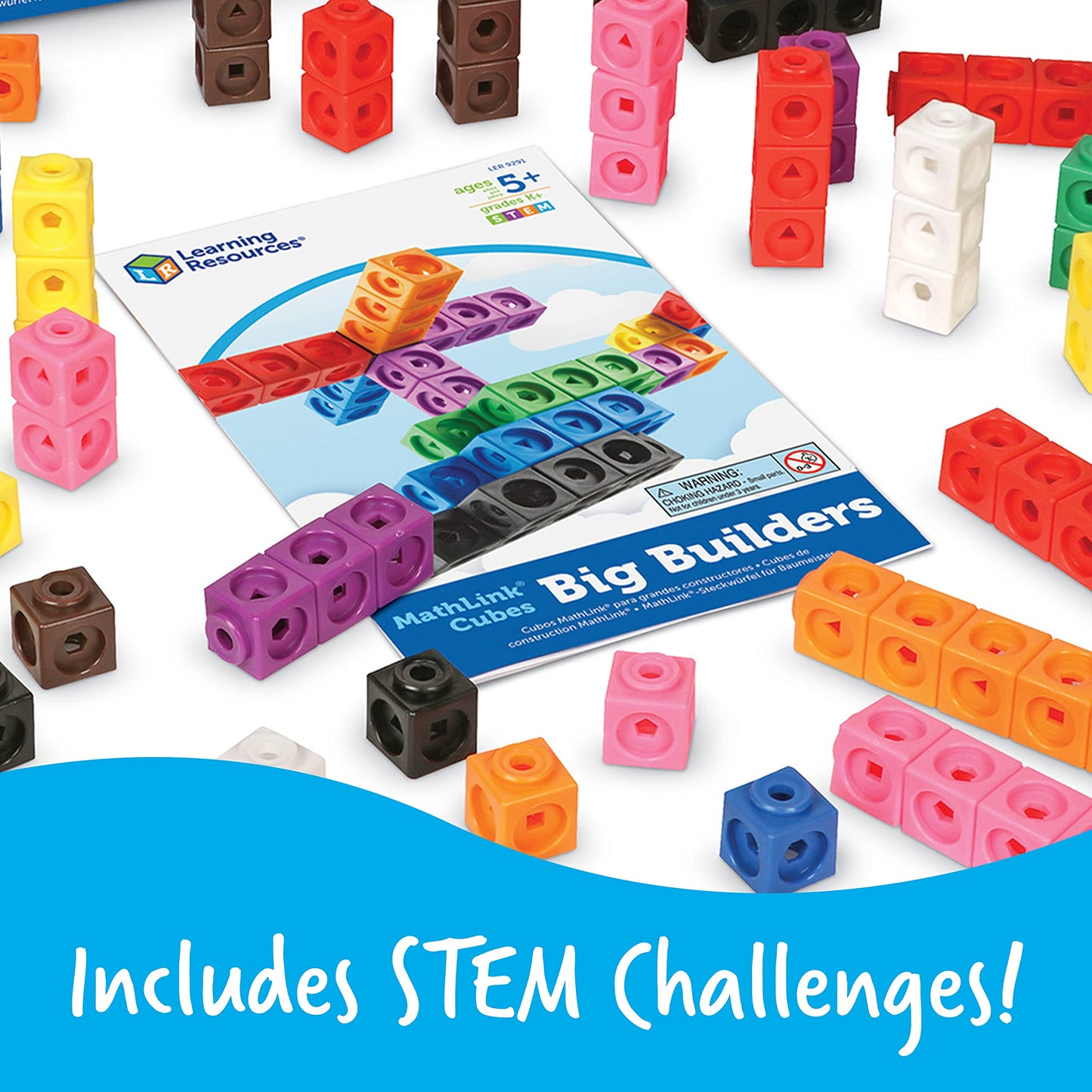 Learning Resources MathLink Cubes Big Builders - Math Manipulatives Kindergarten Games, Pattern Building Blocks, Counting Blocks, STEM Sets, Classroom Counters, Fine Motor Skills, Gifts For Kids