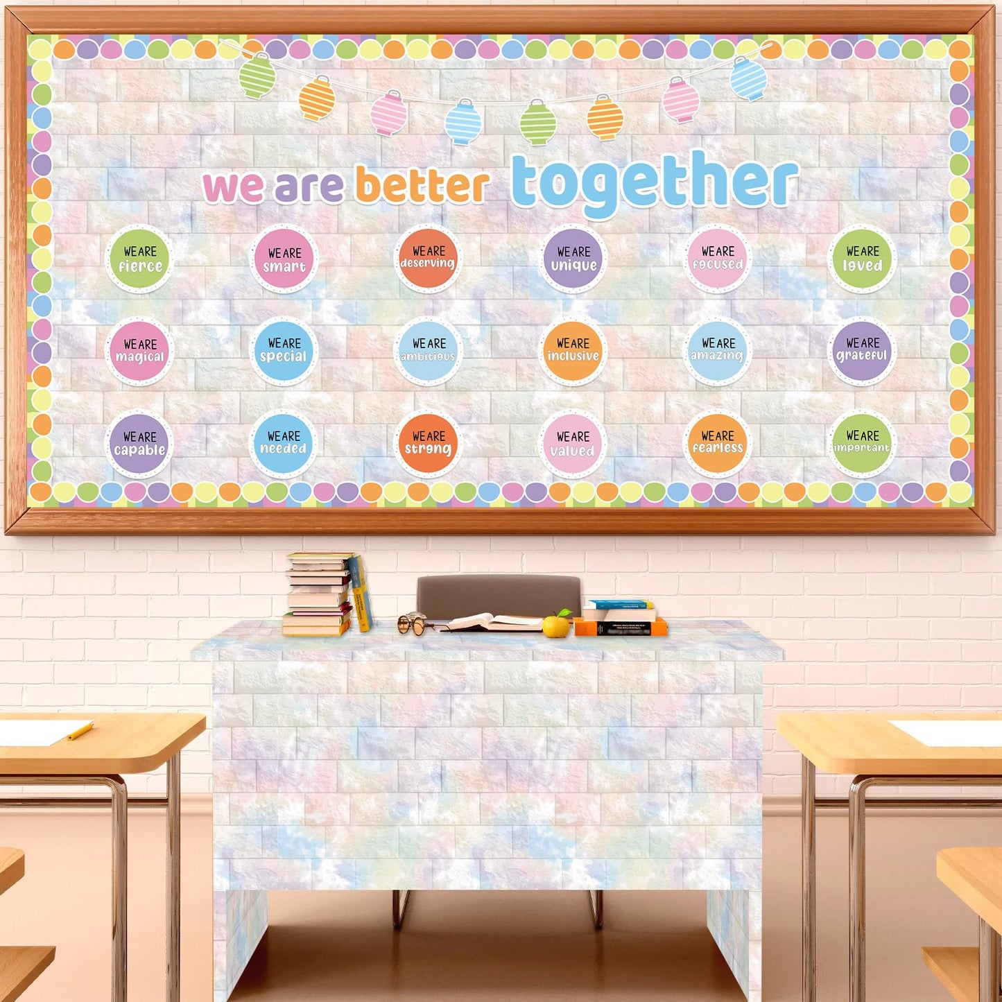 Graffiti Wall Bulletin Board Paper Roll Pastel Brick Gradient Stone Bulletin Board Background Back to School Classroom Decor Poster for Art Craft DIY Projects Home Office Party Supplies 17.7in x 20ft